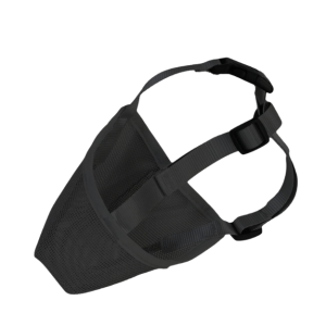 Museruola per cane in nylon nero ultra traspirante, con cinghie regolabili e rete morbida per un controllo sicuro.